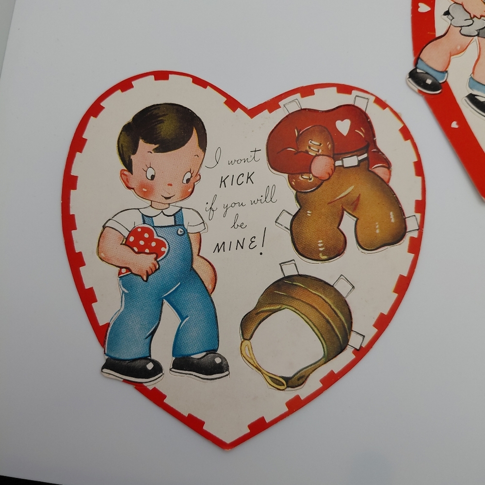 50s Paper Doll Valentine Cards (2) Unused Diecut Vintage Paper Card A-meri-card - Picture 6 of 8
